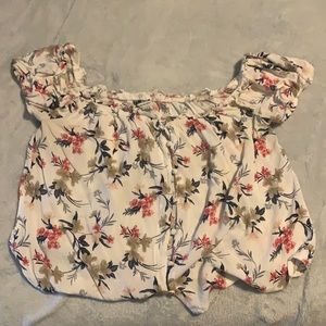 White floral off shoulder flowy shirt